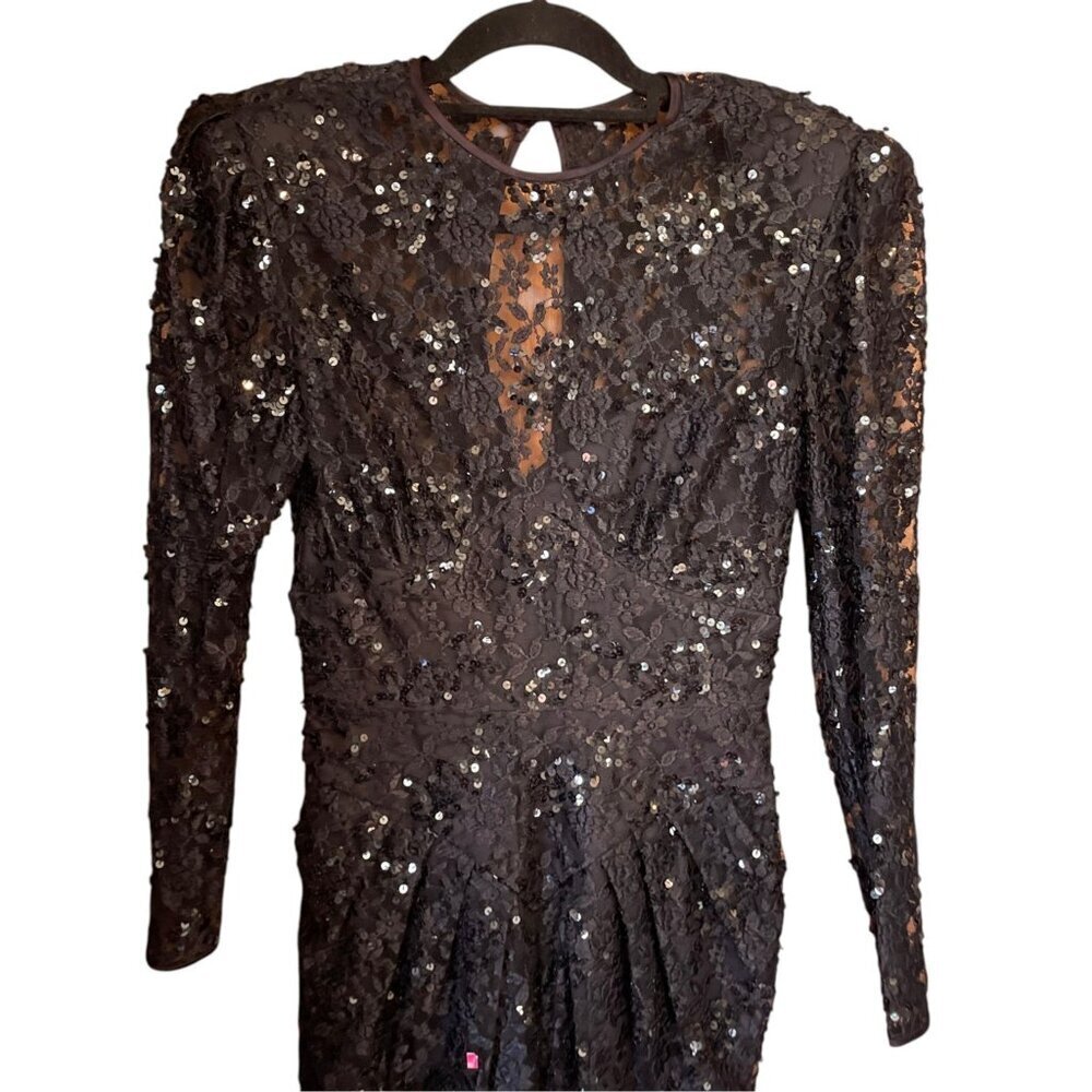 Marie St. Claire Vintage Black Sequin Floral Lace Formal Dress Size 8 Gothic - Picture 4 of 13